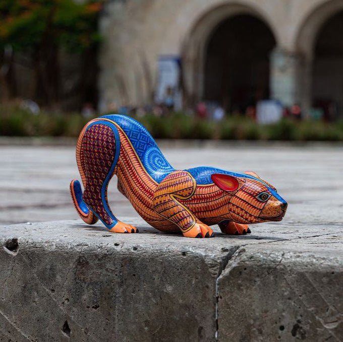 handpainted jaguar sculpture, jaguar alebrije