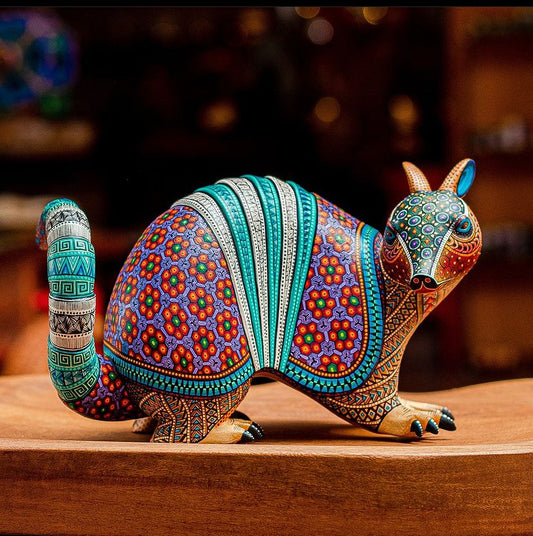 painted wooden armadillo sculpture 