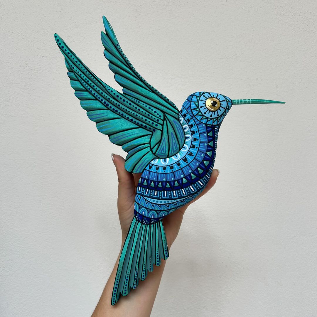 painted wooden hummingbird decoration