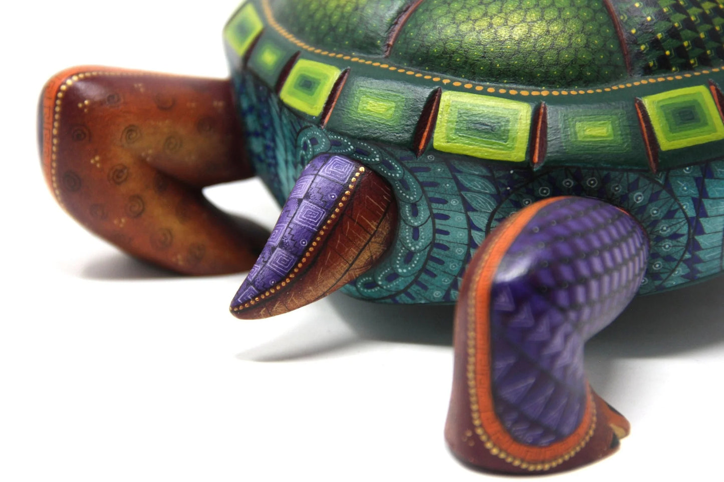 painted wooden turtle sculpture, turtle alebrije