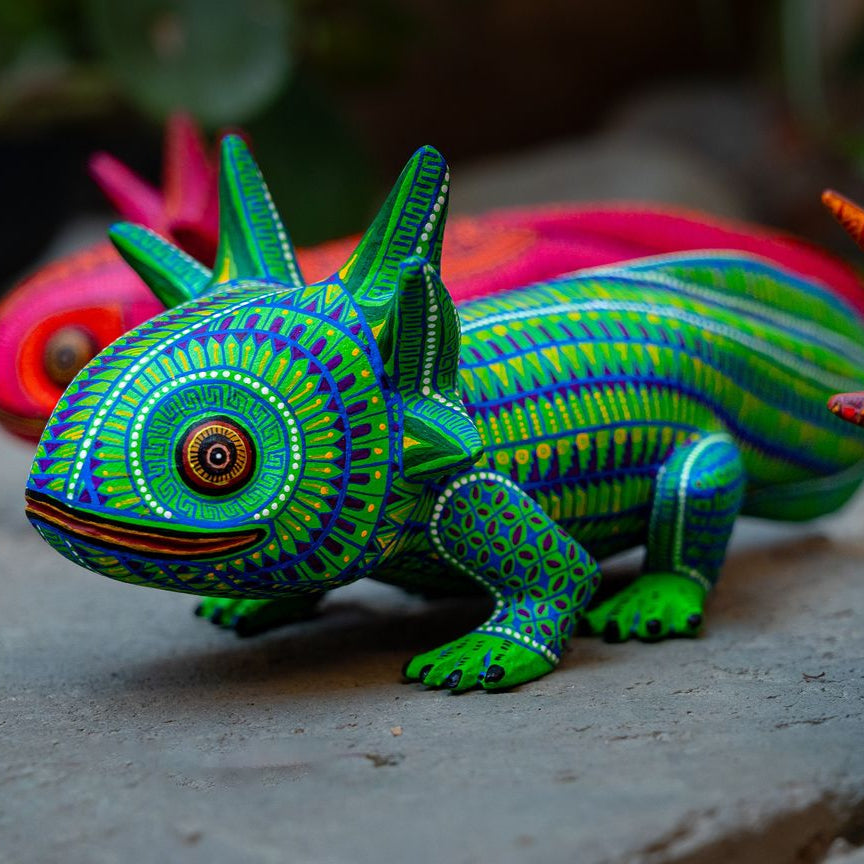 painted wooden axolotl figurines