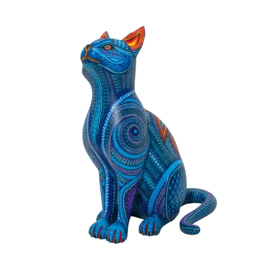 Cat Alebrije, Painted Wooden Cat Sculpture