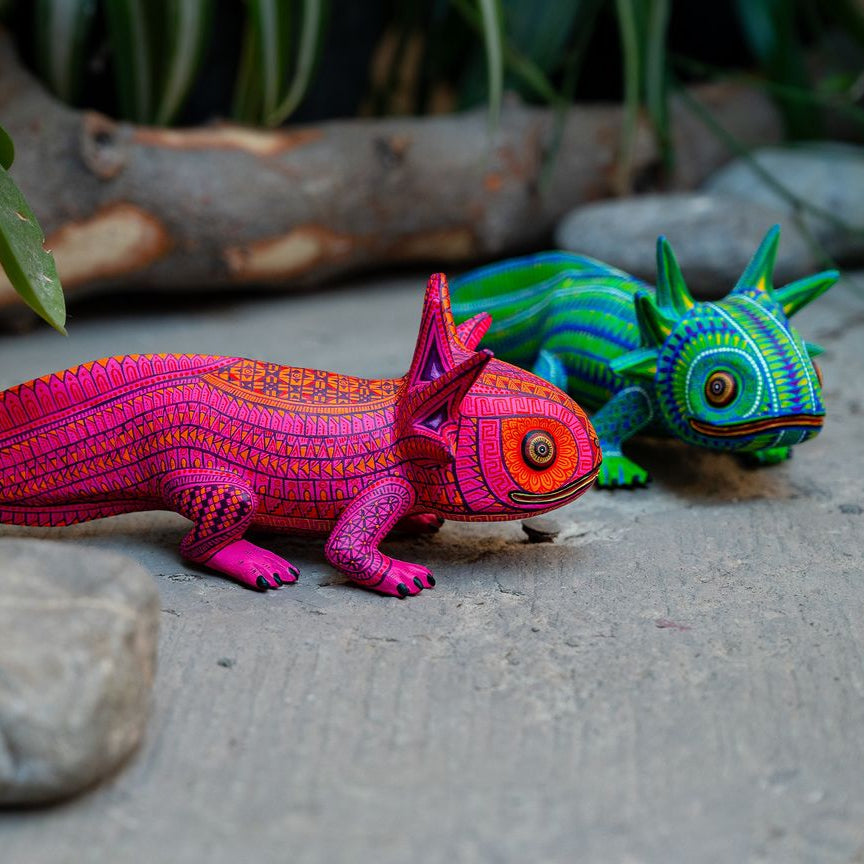 painted wooden axolotl figurines