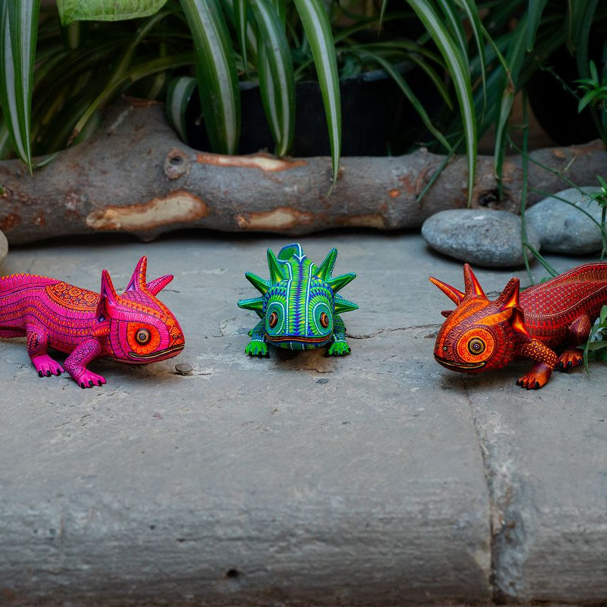 painted wooden axolotl figurines