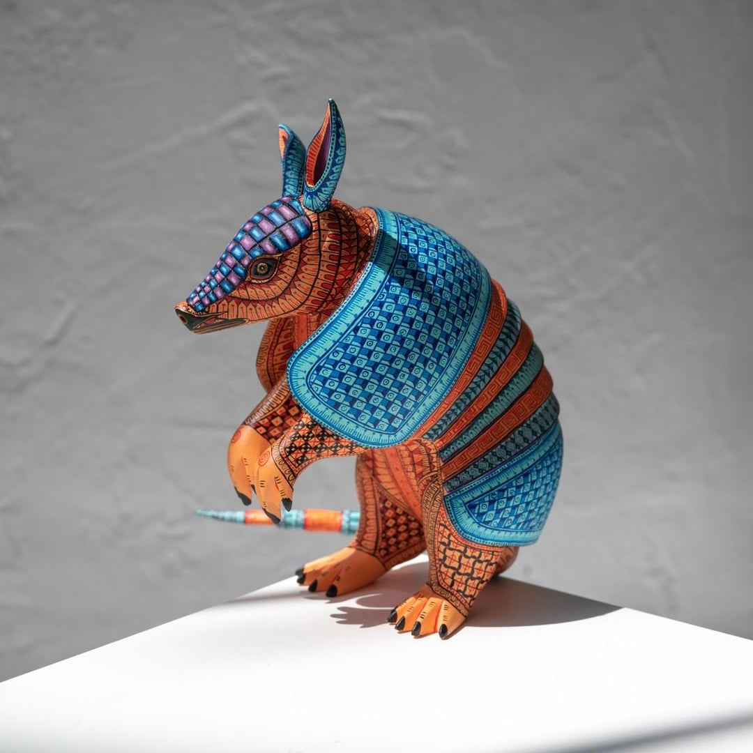 painted wooden armadillo sculpture