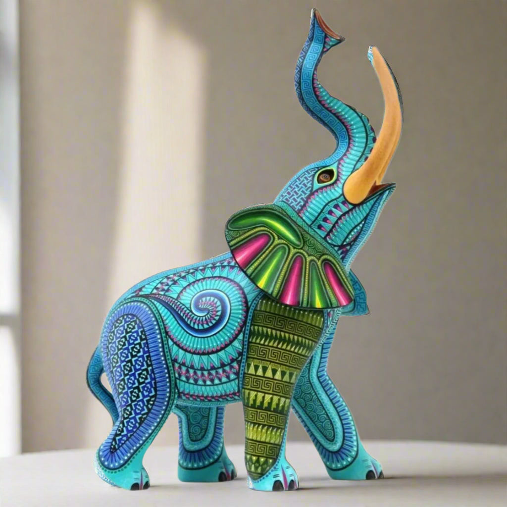 Elephant alebrije, Painted Wooden Elephant Sculpture