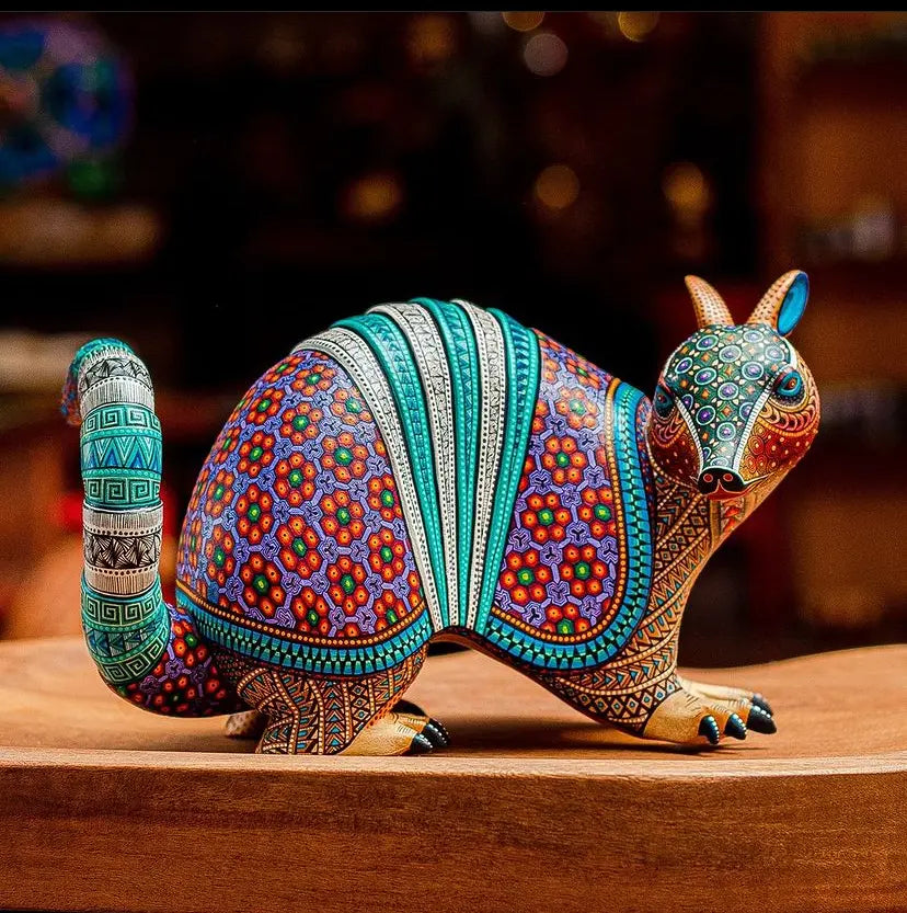 painted wooden armadillo sculpture