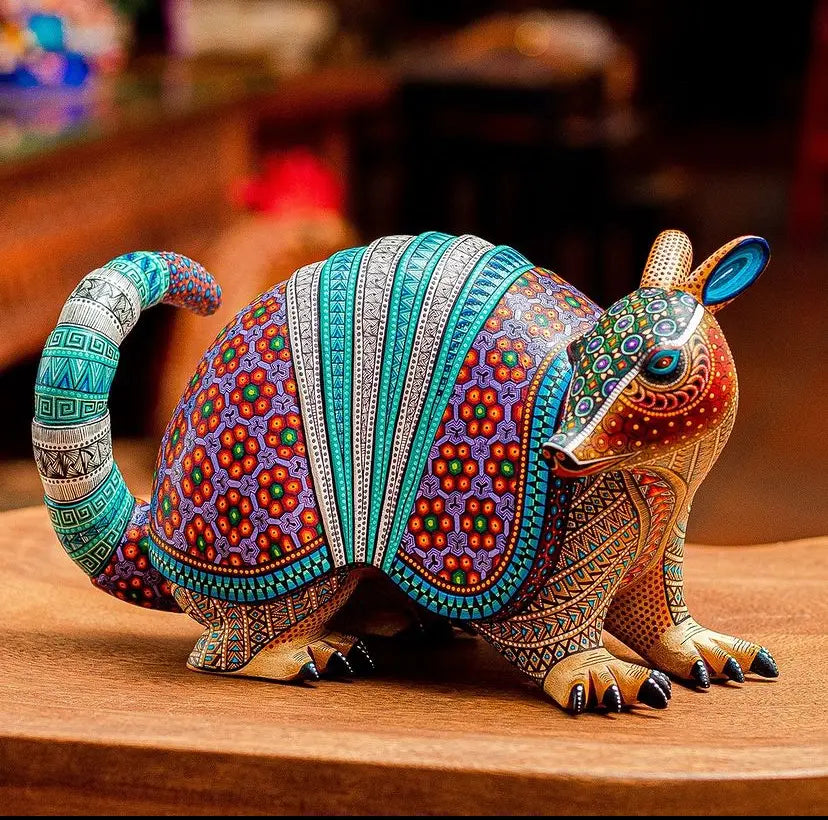 painted wooden armadillo sculpture