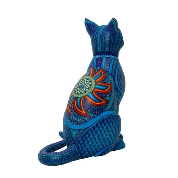 Cat Alebrije, Painted Wooden Cat Sculpture