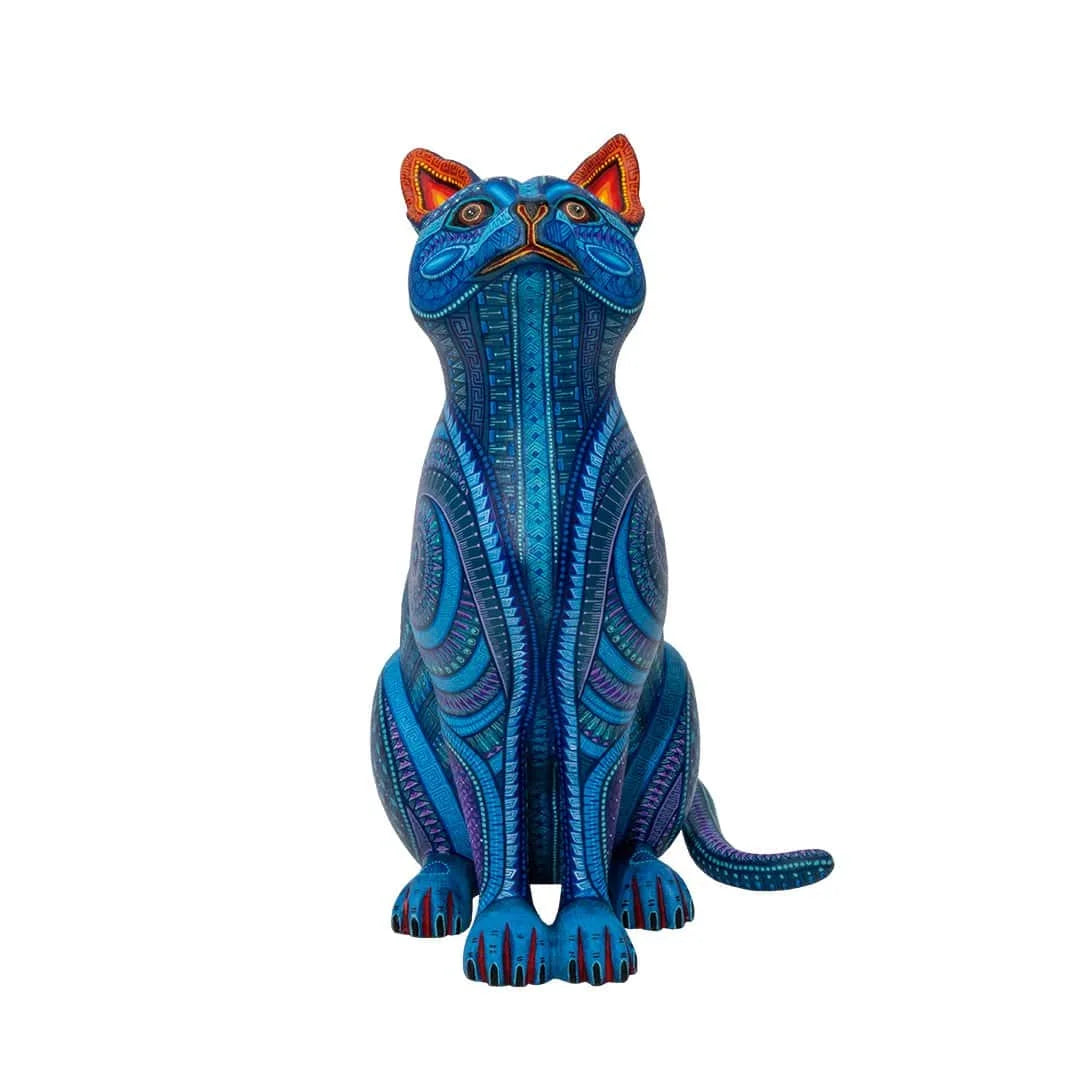 Cat Alebrije, Painted Wooden Cat Sculpture