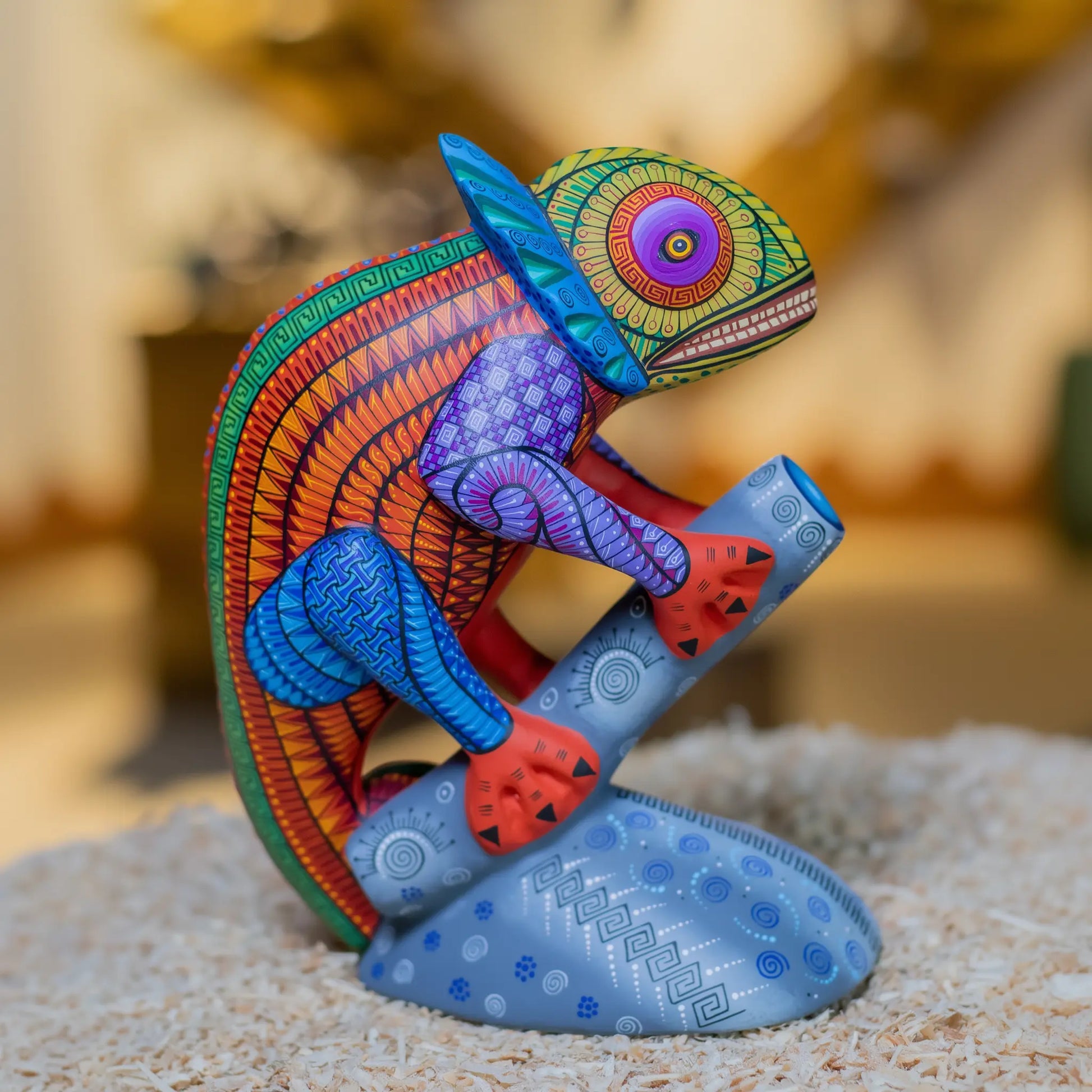 handpainted chameleon wooden sculpture, chameleon alebrije