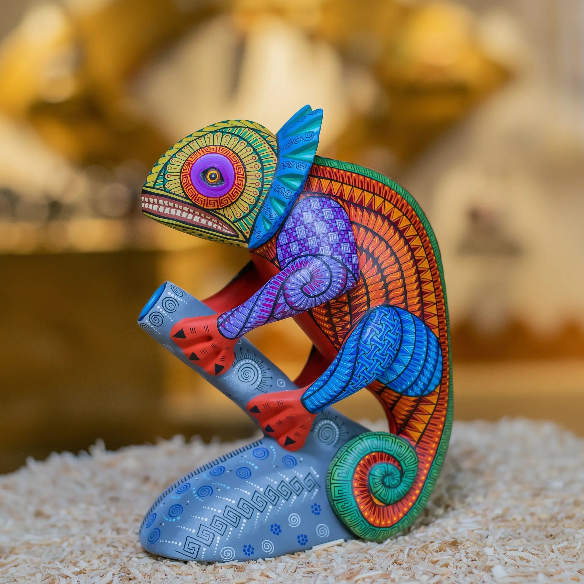 handpainted chameleon wooden sculpture, chameleon alebrije