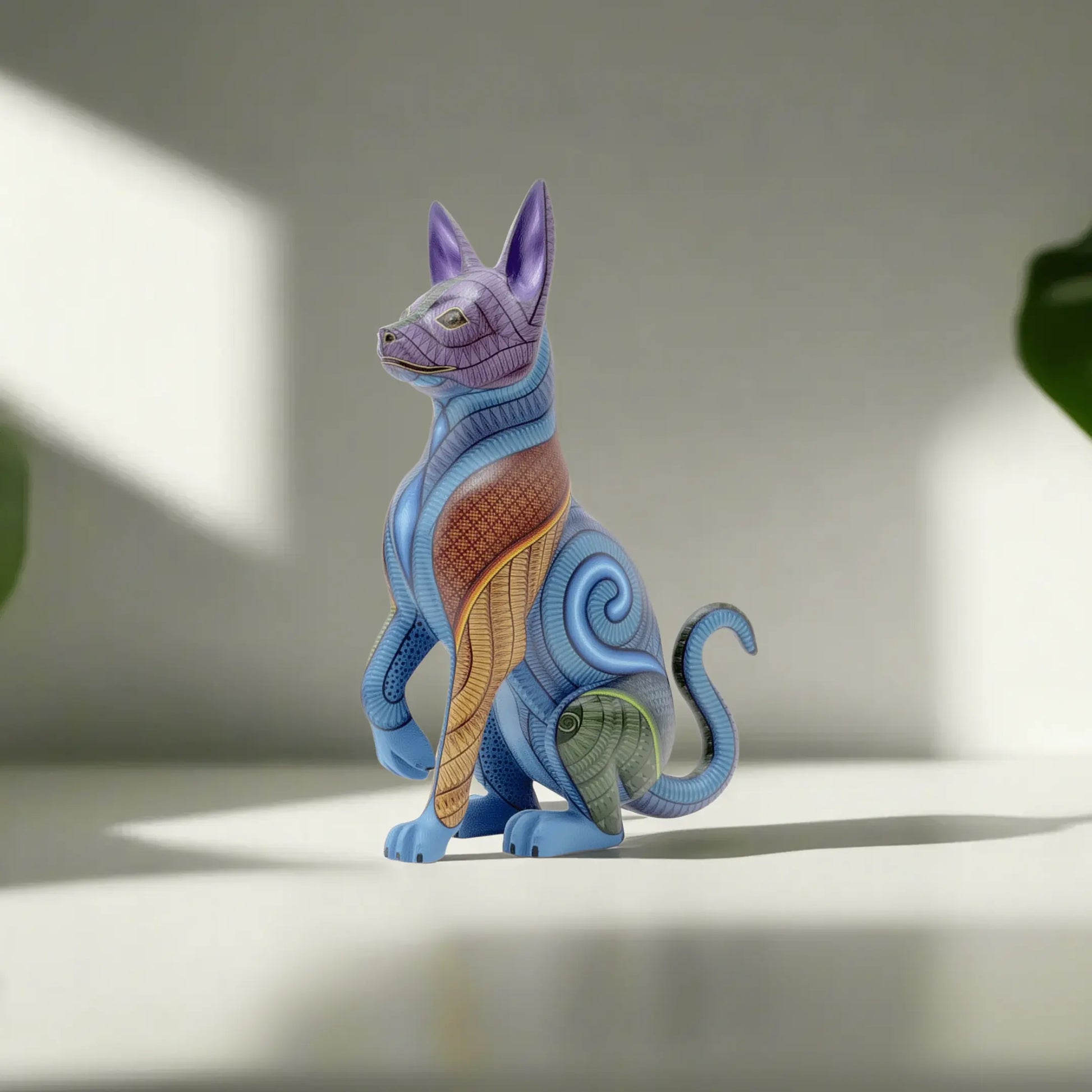 Dog Alebrije, Handpainted dog sculpture with intricate patterns in the style of oaxacan alebrijes