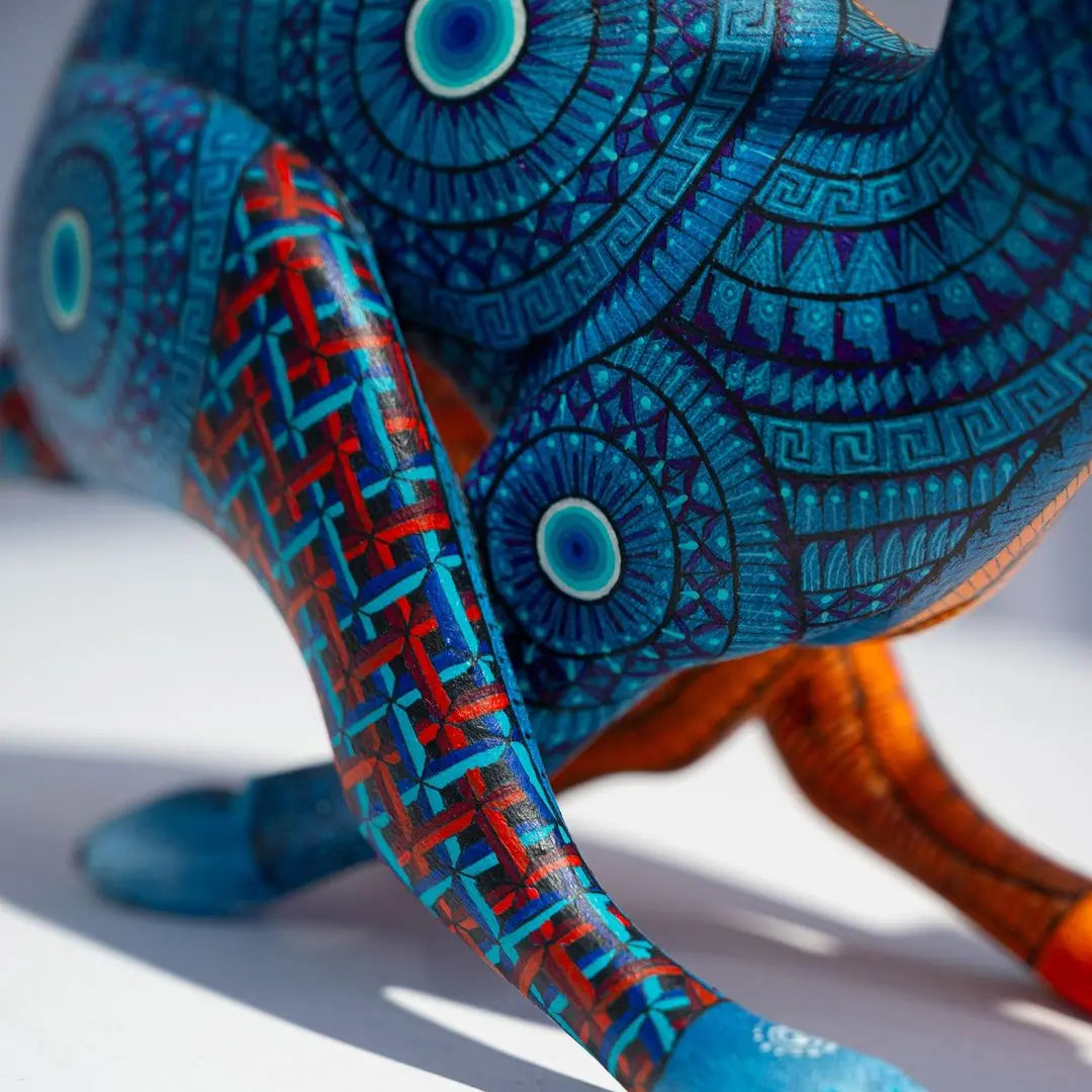 Rabbit alebrije, painted wooden rabbit sculpture