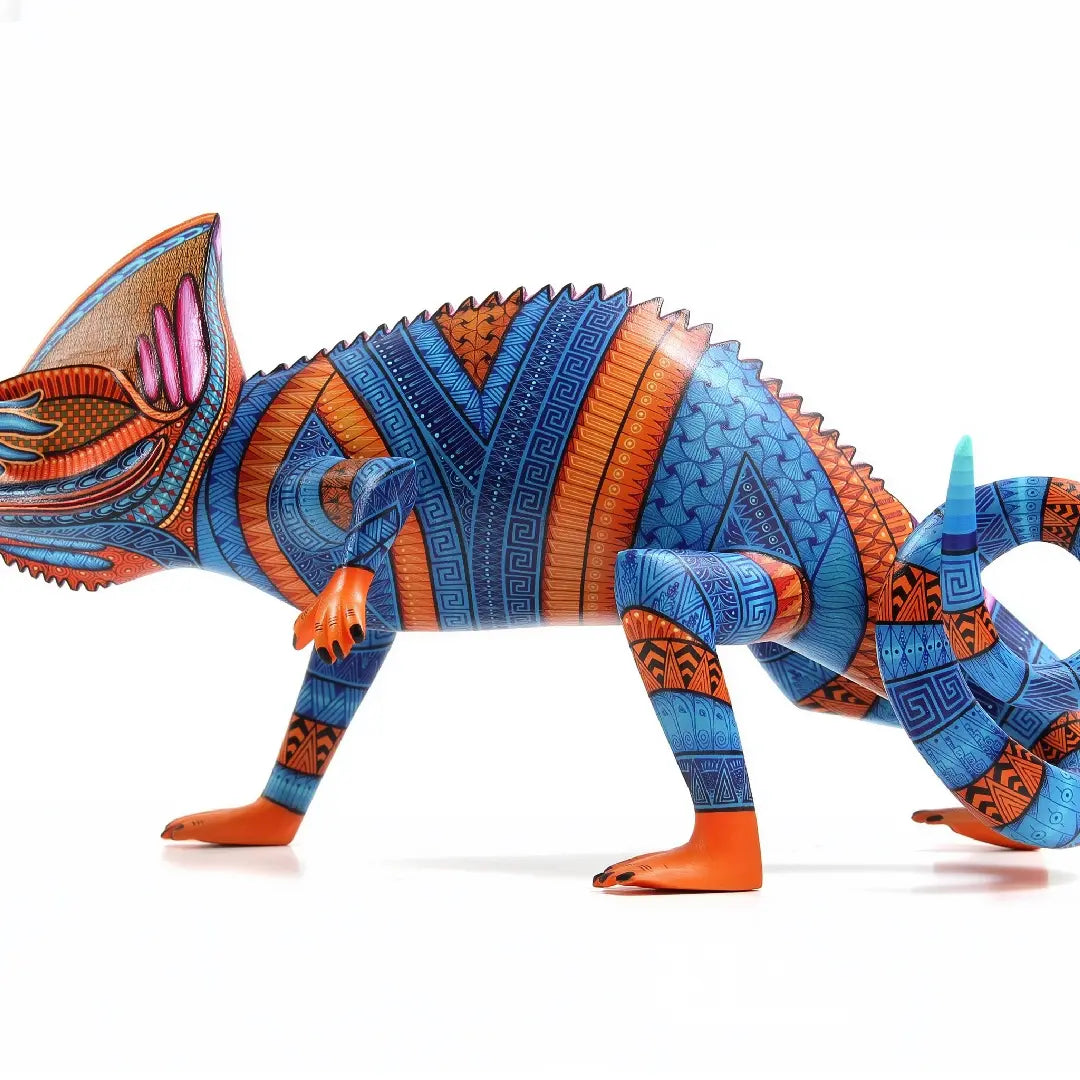 Handpainted chameleon alebrije, authentic mexican alebrijes