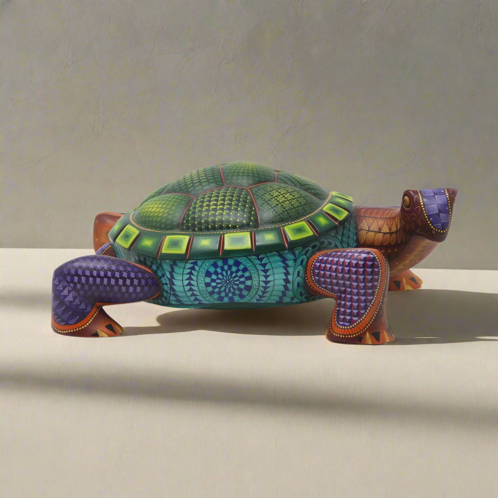 Handpainted turtle sculpture, authentic mexican turtle alebrije