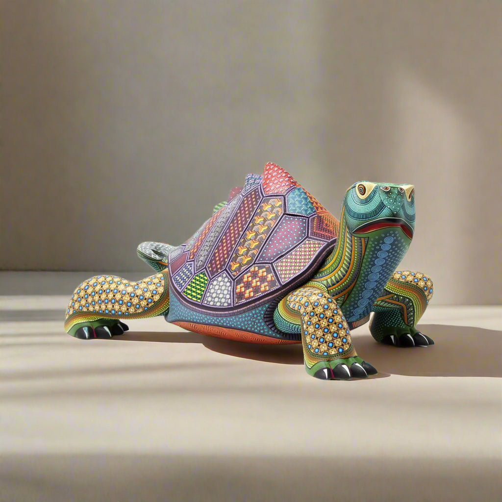 hand-painted turtle alebrije, wooden turtle sculpture