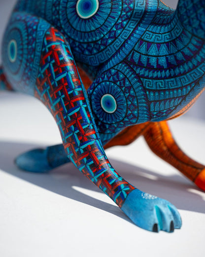 Rabbit alebrije, painted wooden rabbit sculpture