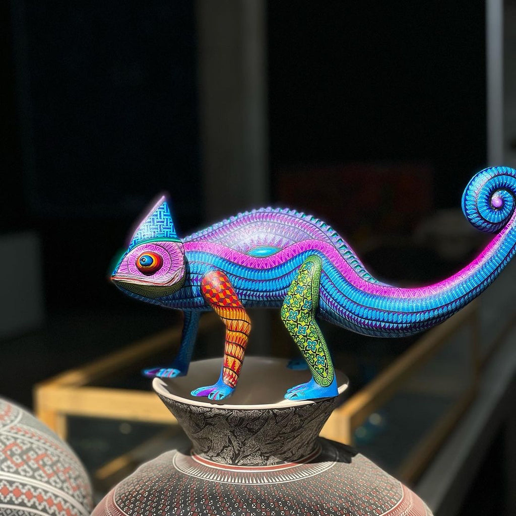 Wooden Chameleon Figurine