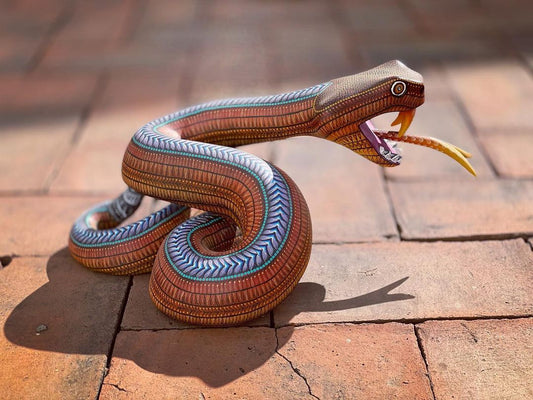 Wooden Snake Painted Sculpture