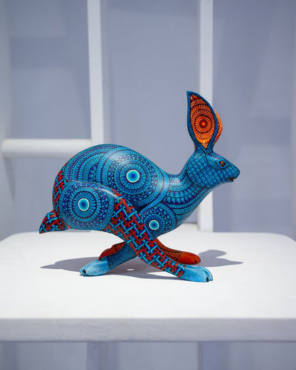 Rabbit alebrije, painted wooden rabbit sculpture