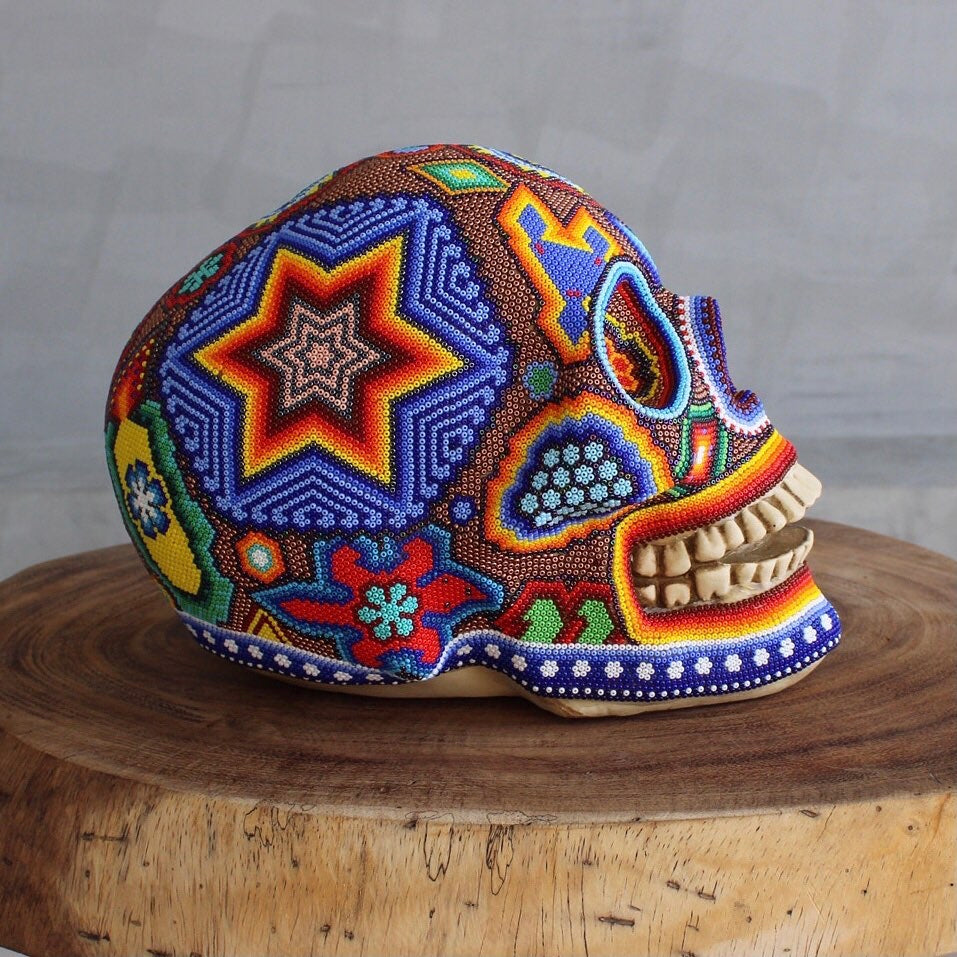 Resin Skull covered with Huichol Art