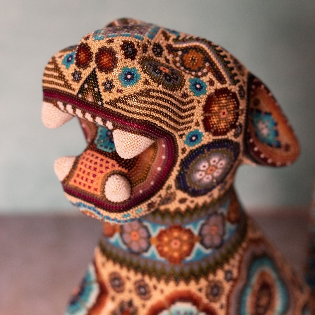 Beaded Jaguar Wood Sculpture 