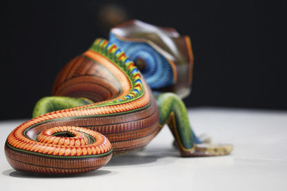 Painted Chameleon Wood Sculpture