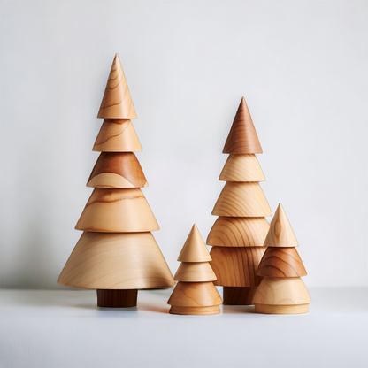 Wooden Christmas Trees Figurines