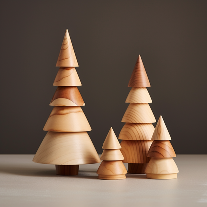 Mini Wooden Christmas Trees Figurines