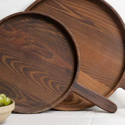 Rounded Wooden Tray with Handle