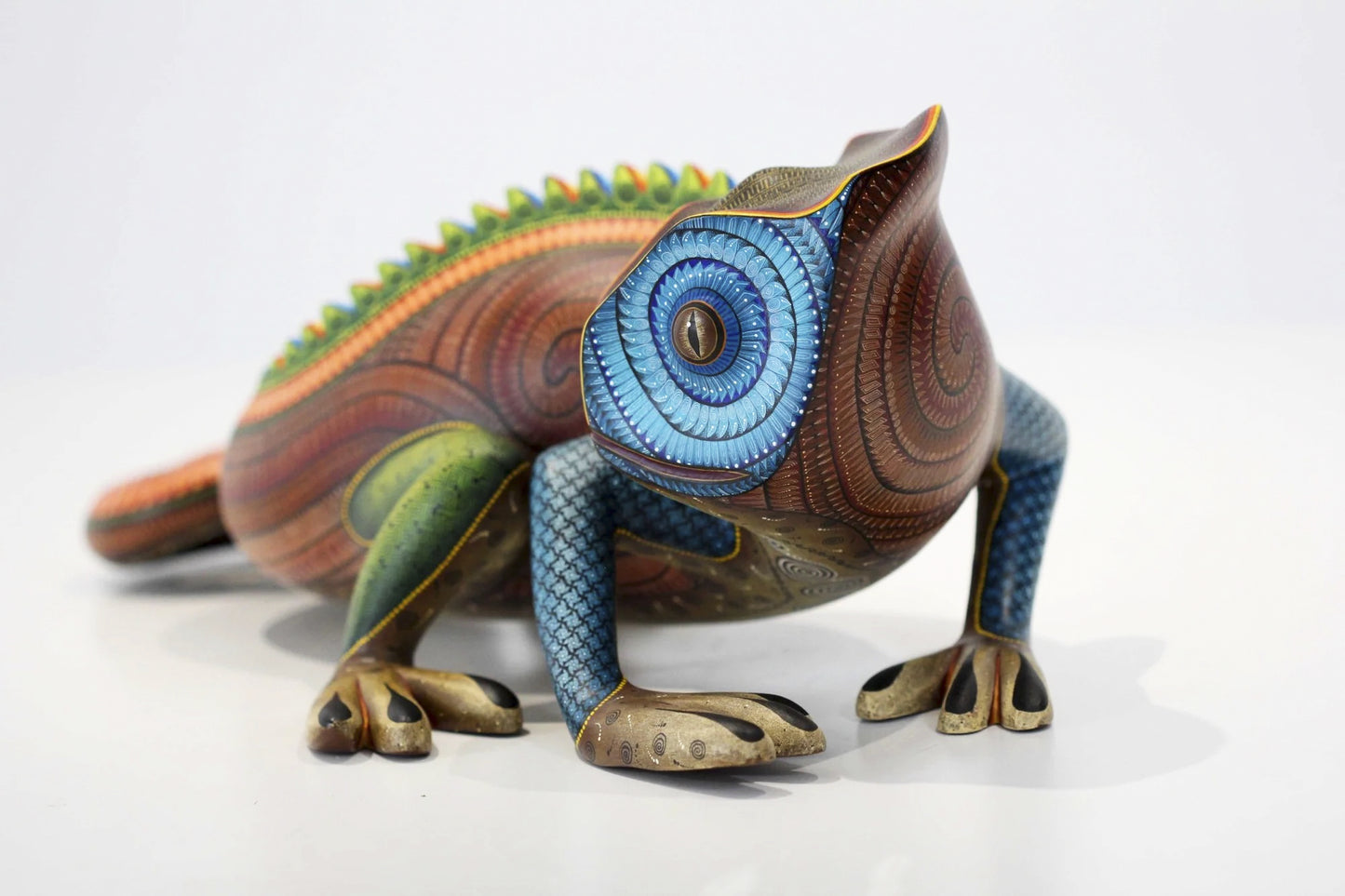 Painted Chameleon Wood Sculpture