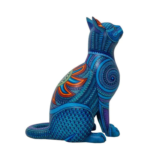 Cat Alebrije, Painted Wooden Cat Sculpture