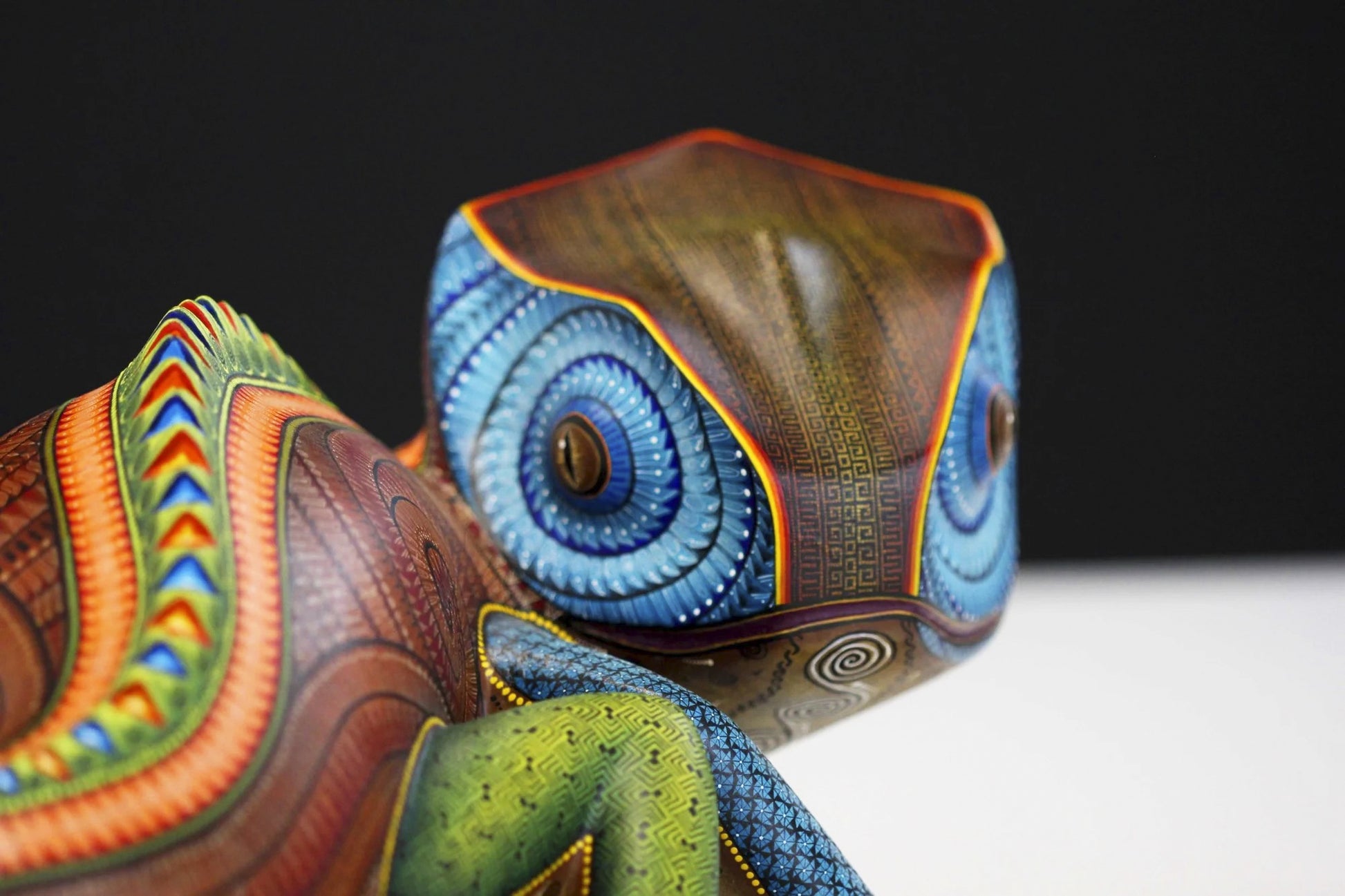 Painted Chameleon Wood Sculpture