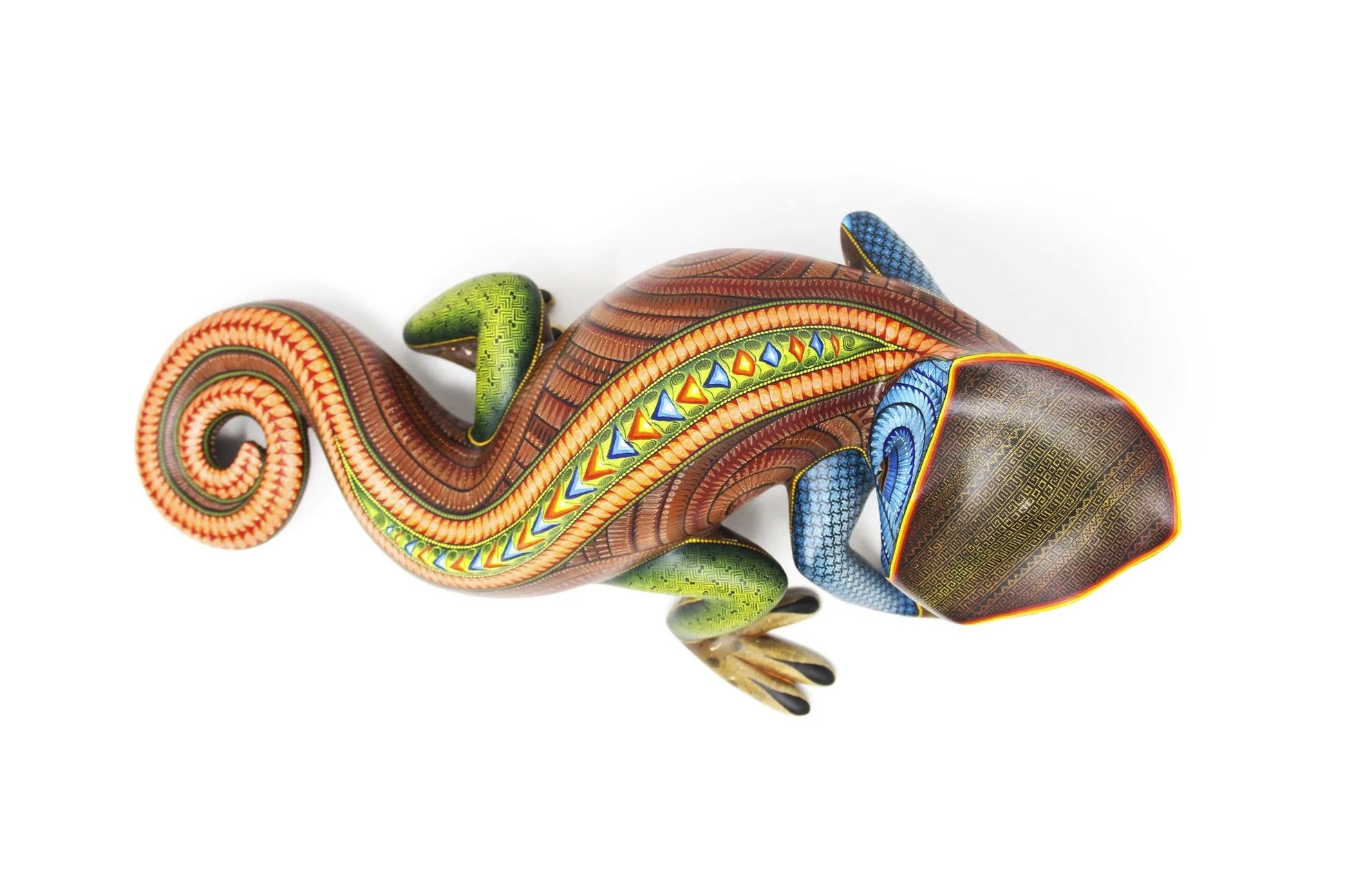 Painted Chameleon Wood Sculpture