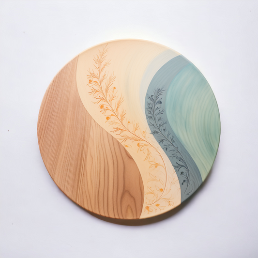 Painted Wooden Plate with japanese minimalist art