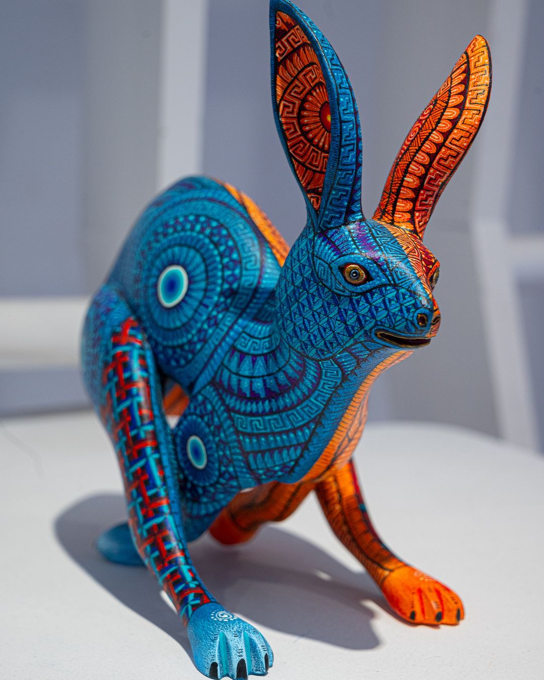 Rabbit alebrije, painted wooden rabbit sculpture