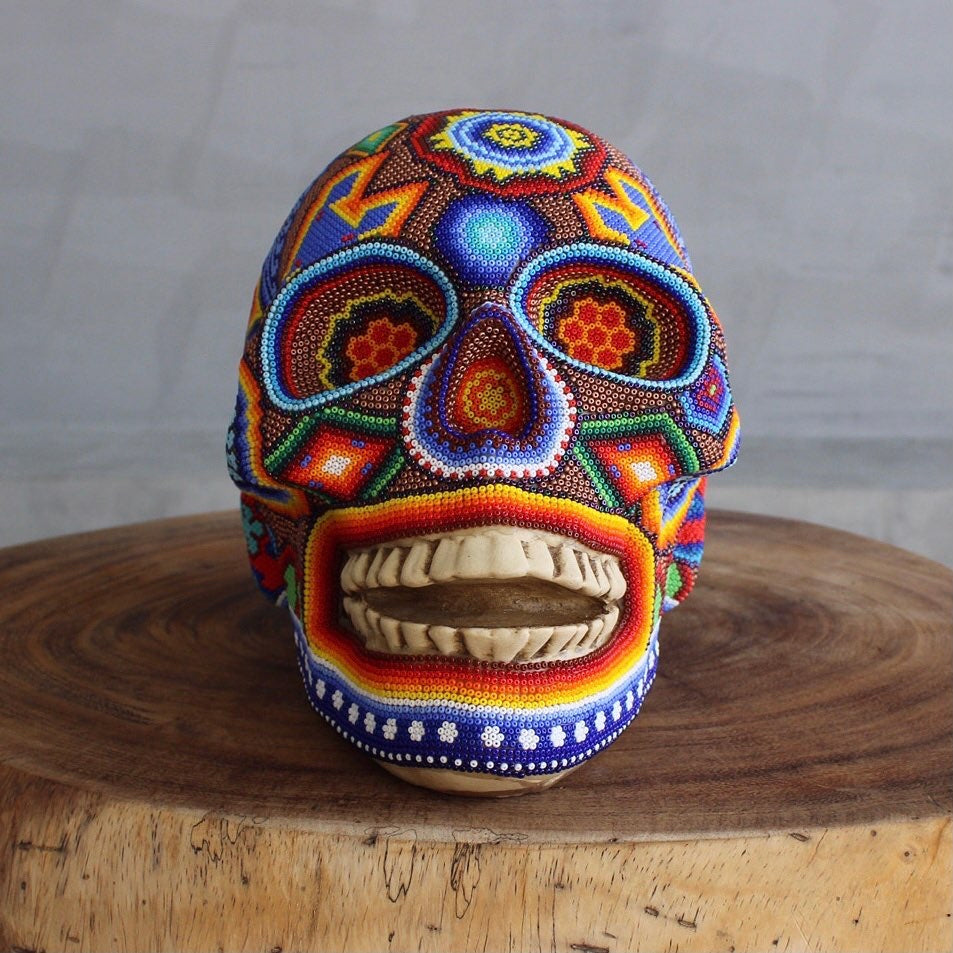 Resin Skull covered with Huichol Art