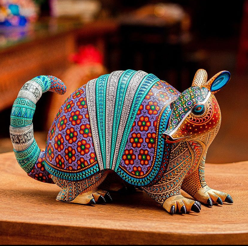 painted wooden armadillo sculpture 