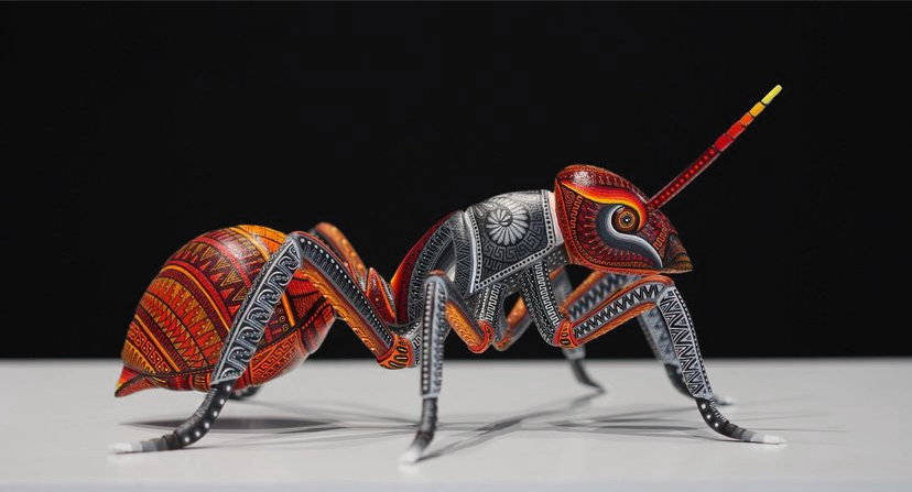 painted wooden ant sculpture