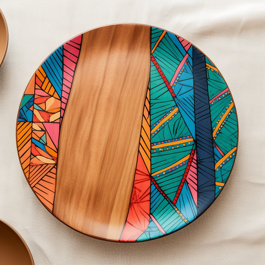 handmade wooden painted plate