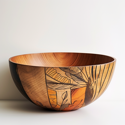 Painted Wooden Salad Bowl with Floral Design