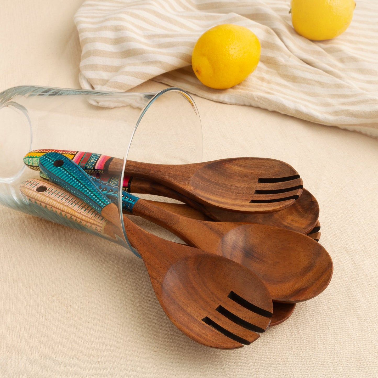 Painted wooden salad servers