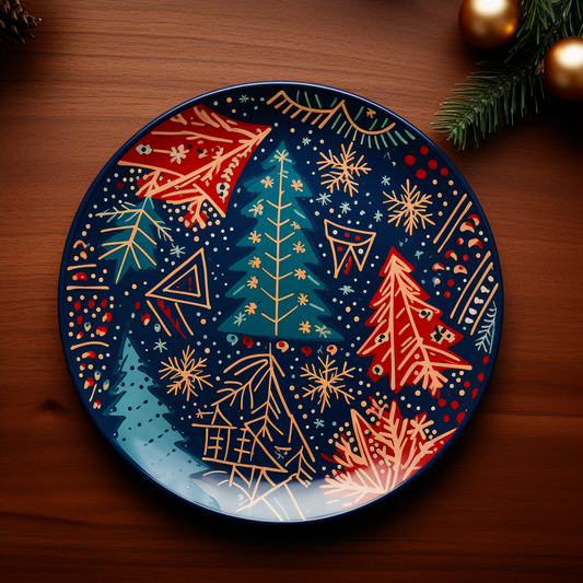 Wooden Christmas Plate, Christmas Dinner Set