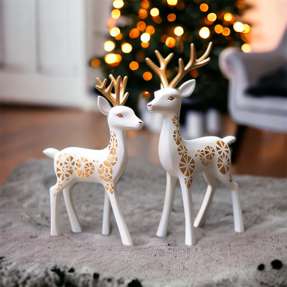 Christmas Reindeer Figurines, Holiday Decorative Figurines