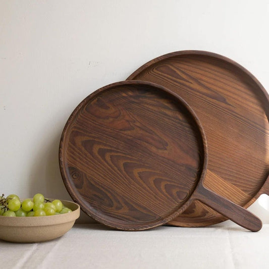 Rounded Wooden Tray with Handle