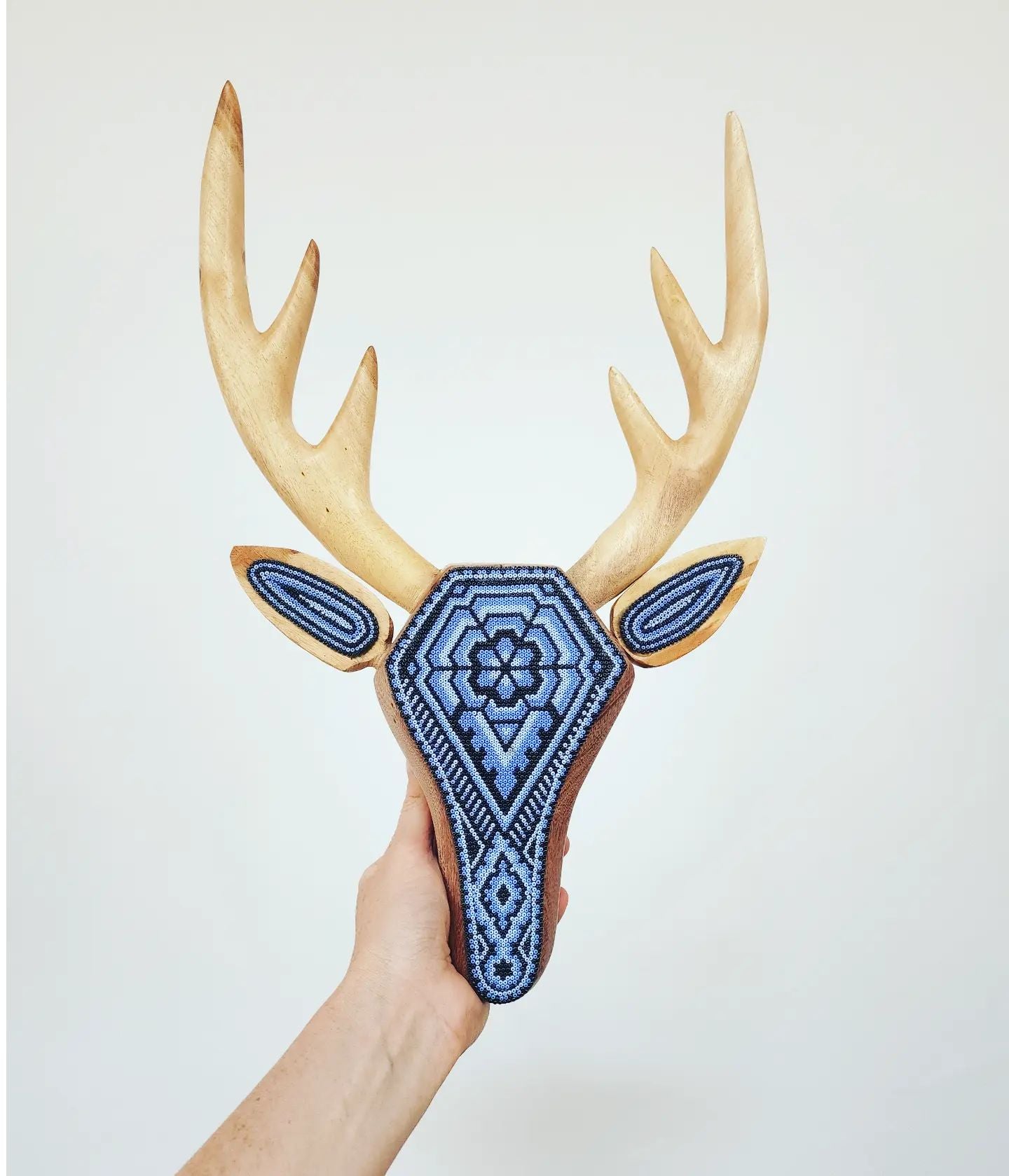 Wooden Deer Sculpture deocrated with beads