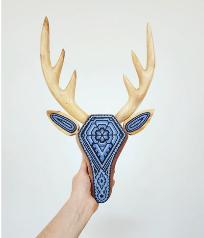 Wooden Deer Sculpture deocrated with beads