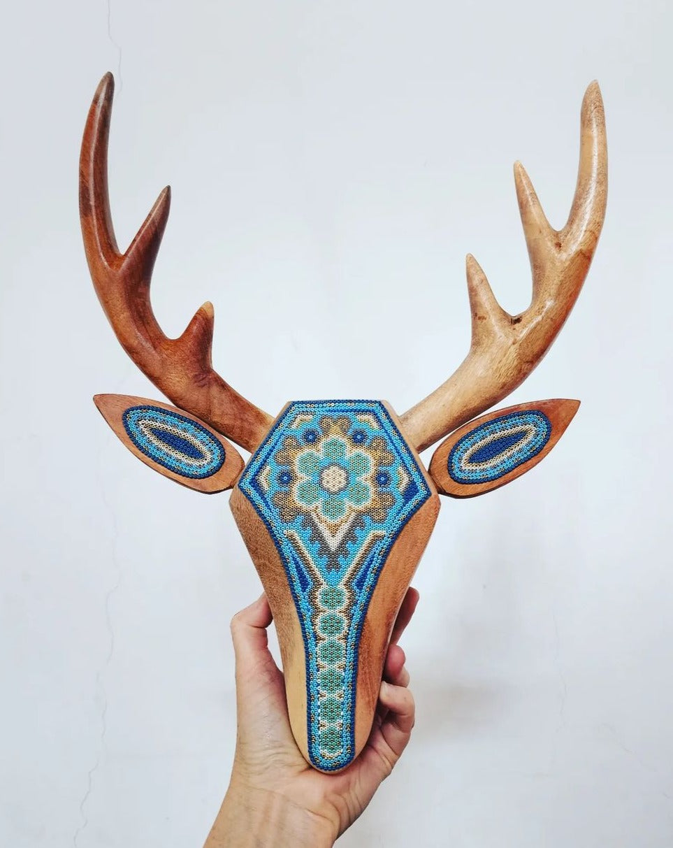 Wooden Deer Sculpture deocrated with beads