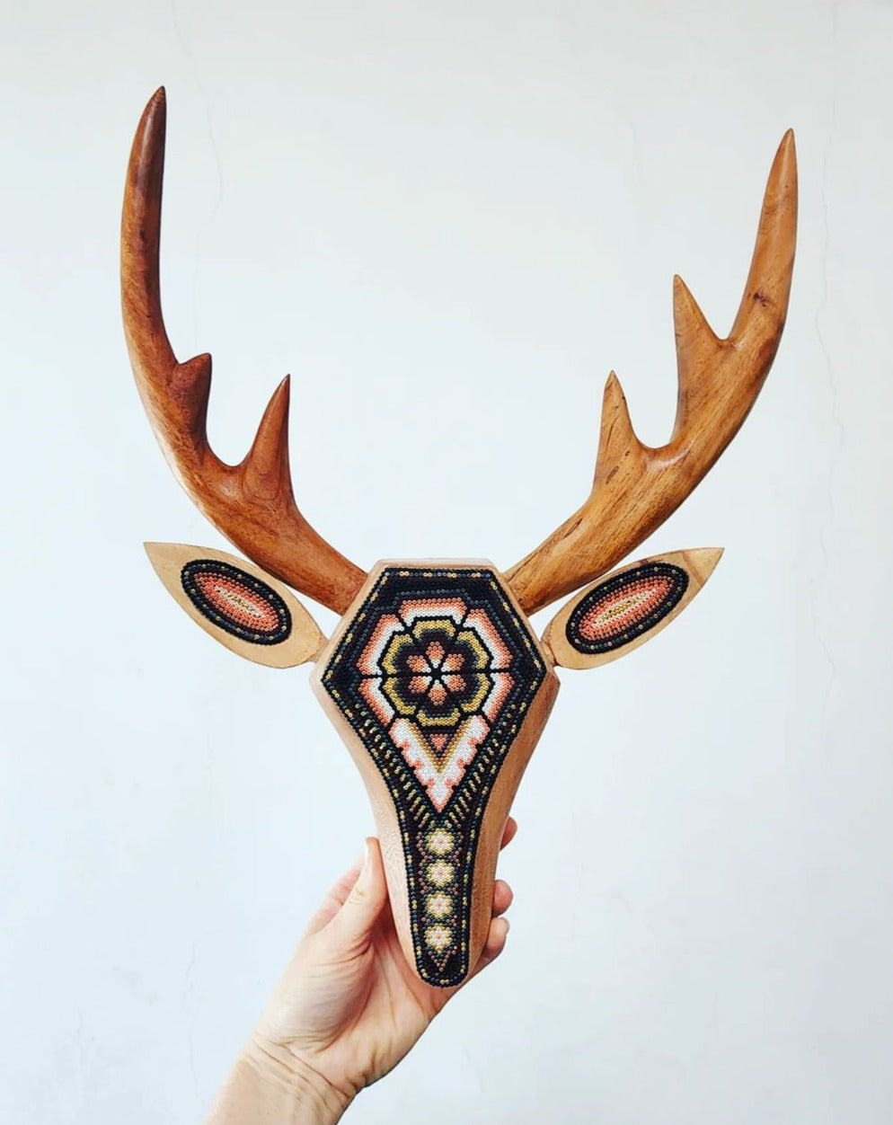 Wooden Deer Sculpture deocrated with beads